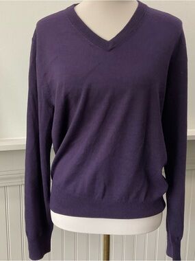 Brooks Brothers Saxxon Wool V Neck Sweater Purple Knit Men’s Small Women’s Med